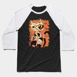 Mummy Black Cat- Spooky Halloween Cat Baseball T-Shirt